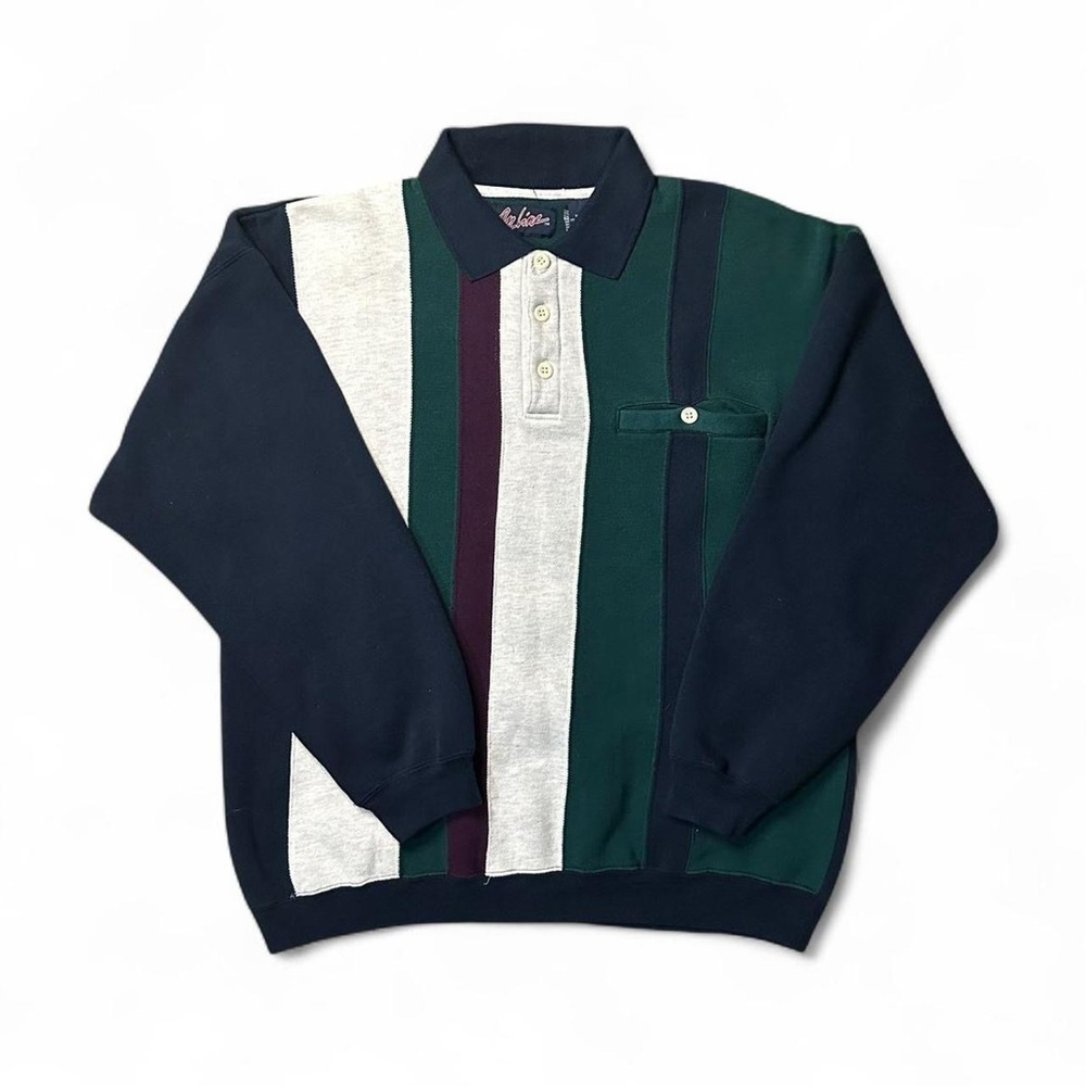 Chaps Blue and Green Polo Collar Sweater